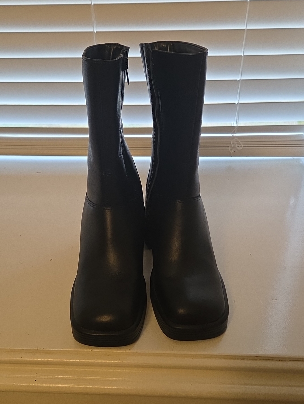 Steve Madden Black Mid-Calf Zip Block Heel Boots